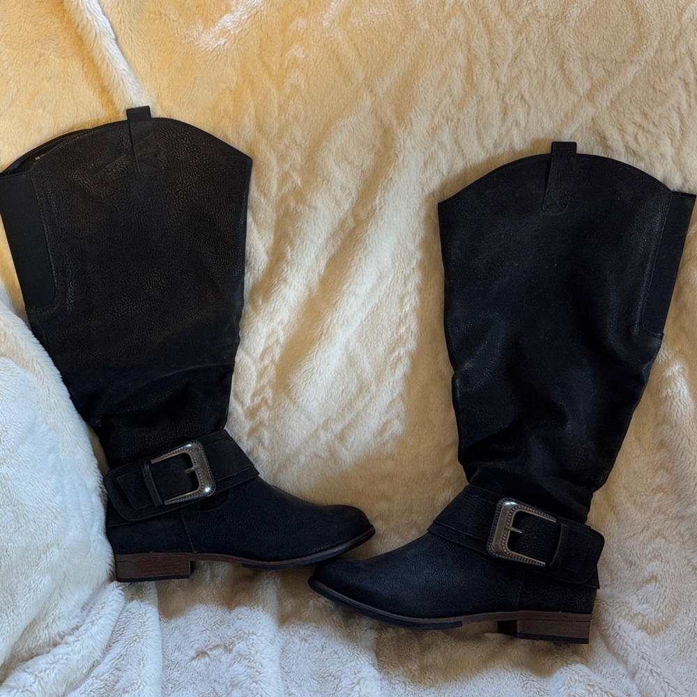 Maurices Black Heeled Boots with Buckle